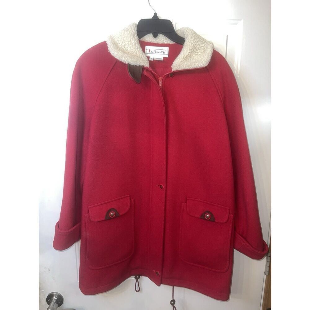 Vintage Talbots Wool Red Parka Coat Jacket Size 8 Sherpa Collar Made In USA Long